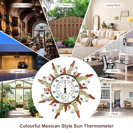 pealstar Outdoor Thermometer Waterproof Sun Decorative Outdoor Thermometers for Patio 13" Large Metal Wall Thermometer for Garden Yard Garage Decor