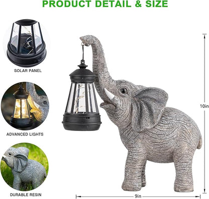 Candieslife Solar Garden Statue Lights Elephants Figurine with Solar Lantern, Outdoor Yard Decorations for Patio Porch Home, Mothers Day Decorations Gift for Women - Unique Housewarming Gifts