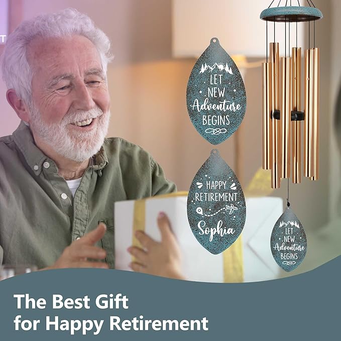 ASTARIN Personalized Happy Retirement Gifts, Custom Name Retirement Wind Chimes for Women Men, 35" Large Deep Tone Wind Chime Retire Gifts for Husband Friends Parents(Produced in USA)