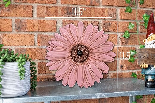 Magnolia Garden 12-Inch Sculpted Pink Daisy Decorative Stepping Stone – 3D Floral Resin Garden Walkway Tile – Elegant Blush Flower Outdoor Accent