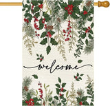 Baccessor Christmas House Flag 28x40 Inch Double Sided Poinsettia Holly Red Berries Floral Welcome Winter Lage Garden Flag Farmhouse Vintage Outside Outdoor Yard Holiday Decoration