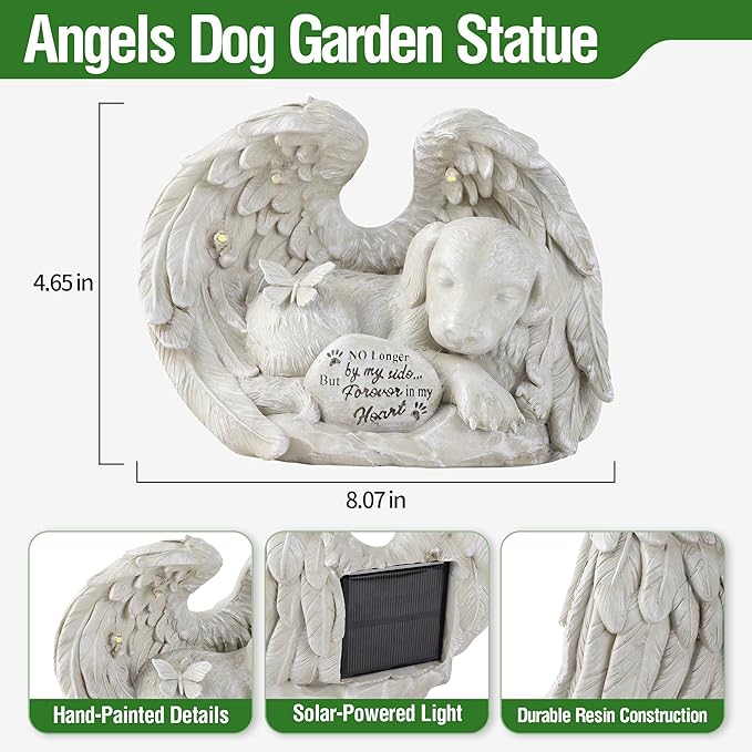 Dog Memorial Gifts, Dog Angel Statue Garden Solar Light, Pet Memorial Figurine