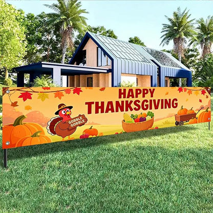 BlissYard Happy Thanksgiving Banner Autumn Pumpkin Outdoor Decoration Thanksgiving Turkey Yard Lawn Porch Hanging Decor 118 x 20 inchs Happy Fall Garden Fence Banner