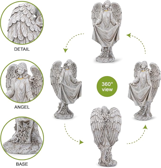 basen Angel Garden Statue Outdoor, Memorial Angel Figurine for Grave Yard Lawn, Resin Praying Angel Sculpture for Cemetery Decoration, Sympathy Gift, Spiritual Garden Decor