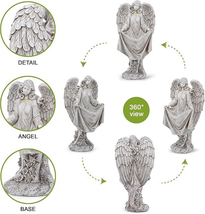 basen Angel Garden Statue Outdoor, Memorial Angel Figurine for Grave Yard Lawn, Resin Praying Angel Sculpture for Cemetery Decoration, Sympathy Gift, Spiritual Garden Decor