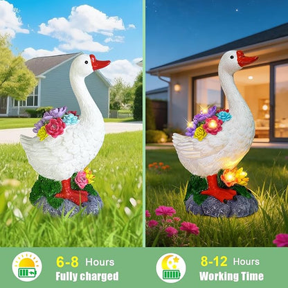 ZFNN Garden Goose Statue with Solar Succulent Lights, Outdoor Porch Goose Decor, Waterproof Figurine Lights for Yard Lawn Patio Balcony, Unique Gifts for Mom, Garden Lovers, Grandma