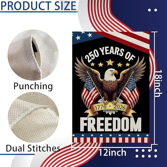 250th Anniversary USA Garden Flag, 4th of July Garden Flag with Eagle & Flag, American Garden Decoration, Patriotic 250 Years of Freedom Banner, Double Sided Yard Flags for Independence Day Decor