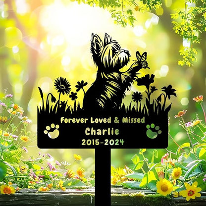 Custom Yorkshire Terrier Dog Memorial Grave Marker,Personalized Metal Flora Dog Memorial Garden Stake,Dog Memorial Plaque Burial Stake Engraved Sign,Sympathy Stake for Lost Dog,Dog Headstone