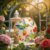 LITIVY Stained Glass Suncatcher Spring Flowers & Hummingbird, 8 Inch Handmade Multi-Color Window Hanging Decor for Garden, Sun Catcher Home Decor for Women