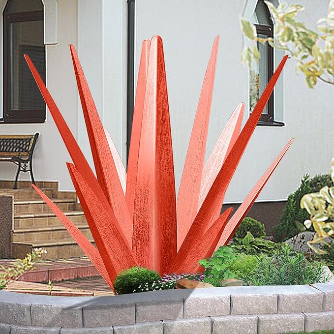 TOMBABY Enlarge Metal Plants Tequila Rustic Sculpture, Outdoor Patio Yard, Home Decor Hand Painted Agave Garden Statue, Outdoor Lawn Ornaments Yard Stakes for Mom Gift (1 RED Big&Large)