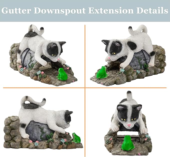 Cat Gutter Downspout Extender Statue, Outdoor Decor Sculpture Ornament, Decorative Gutter Extension, Splash Block, Downspout Diverter, Eco-Friendly Resin, Perfect for 3"x4" Downspouts
