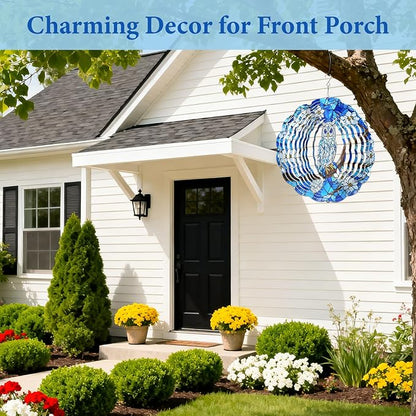 Wazzio Owl Wind Spinners Outdoor, Owl Gifts for Women Men Wife Mom Husband Dad Grandpa, Hanging Wind Sculptures Spinners for Christmas, 12 inch Outdoor Indoor Hanging Ornament for Garden Porch
