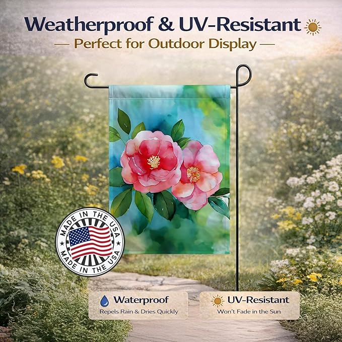 Caroline's Treasures Alabama Camellia in Watercolor Garden Flag Mailbox Flag Decorative Yard Flag Banner Outside Patio Artwork Yard Flower Beds, Garden Size, Multicolor