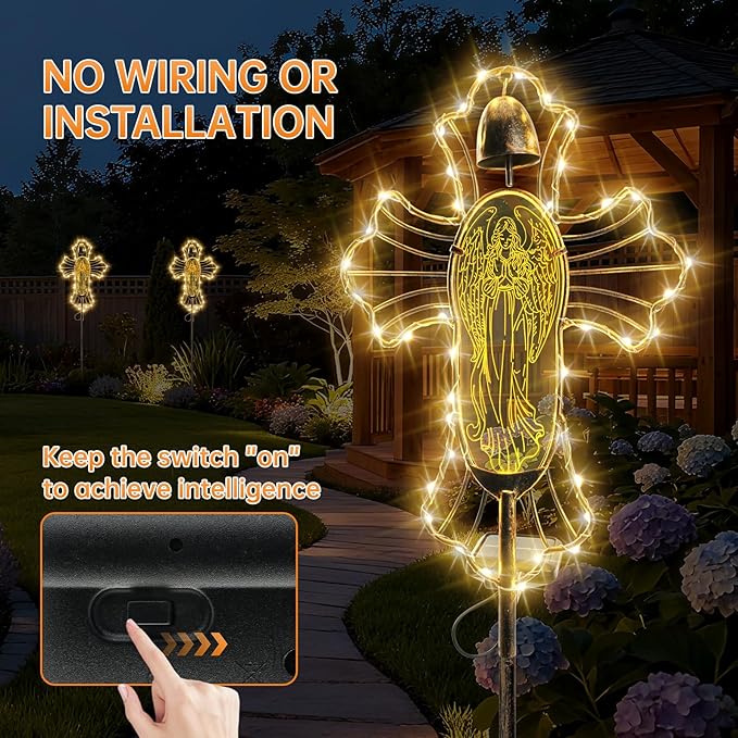 Solar Lights Garden Backyard Decor Outdoor,Angel Figurine Waterproof Light Cross Stake,Housewarming Yard Patio Pathway Lawn Ornaments Ideas for Gardening Mother Grandma