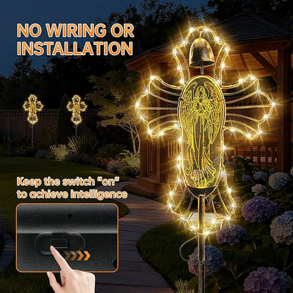Solar Lights Garden Backyard Decor Outdoor,Angel Figurine Waterproof Light Cross Stake,Housewarming Yard Patio Pathway Lawn Ornaments Ideas for Gardening Mother Grandma