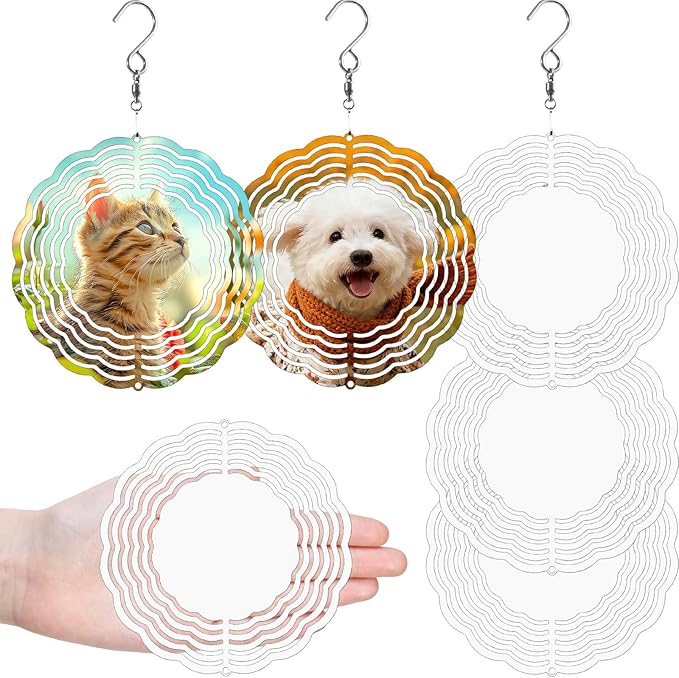 5 Pack Sublimation Wind Spinner Blanks, 6 Inch Double-sided Sublimation Metal Blanks Bulk for Transfer DIY, Aluminum 3D Wind Spinner for Indoor Outdoor Porch Garden Yard Window Hanging Decor