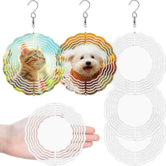 5 Pack Sublimation Wind Spinner Blanks, 6 Inch Double-sided Sublimation Metal Blanks Bulk for Transfer DIY, Aluminum 3D Wind Spinner for Indoor Outdoor Porch Garden Yard Window Hanging Decor