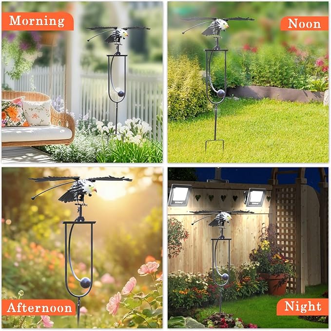 Metal Owl Garden Stake Decor, Owl Garden Rocker Outdoor Metal Owl Sculpture, Kinetic Owl Decorative Garden Stakes for Outdoor Garden Lawn Yard (Eagle)