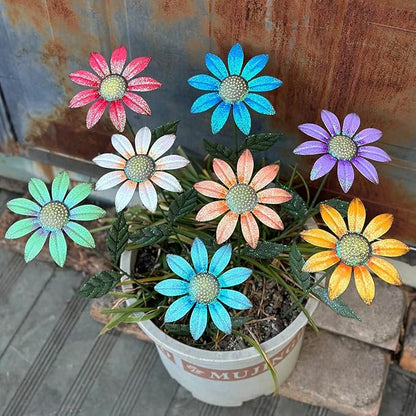 HUTHDAK Metal Flowers for Outside,8 Pack 16.15" Decorative Garden Stakes with Swaying Flowers Head Yard Art,Spring Garden Decor for Lawn, Pathway & Garden