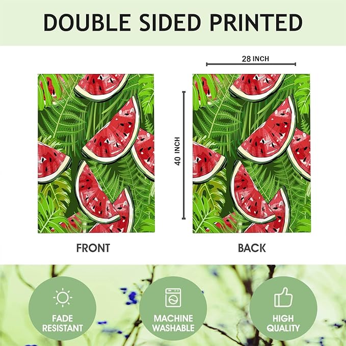 Mugod Sweet Watermelon House Flag 28 x 40 Vertical Double Sided, Black Seed Red Pulp Green Skin Summer Themed Farmhouse Holiday Outside Decorations Large Burlap Yard Flag