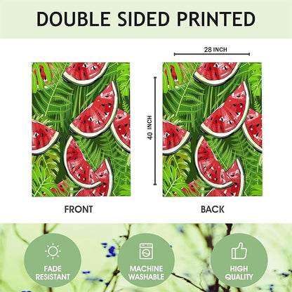 Mugod Sweet Watermelon House Flag 28 x 40 Vertical Double Sided, Black Seed Red Pulp Green Skin Summer Themed Farmhouse Holiday Outside Decorations Large Burlap Yard Flag