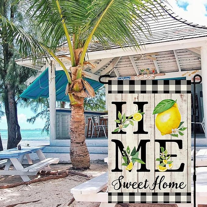 ORTIGIA Summer Lemon Garden Flag 12.5 x 18 Inch Double Sided Burlap Home Sweet Home Yellow Fruit Small Yard Flag Farmhouse Holiday Seasonal Outdoor Outside Decoration
