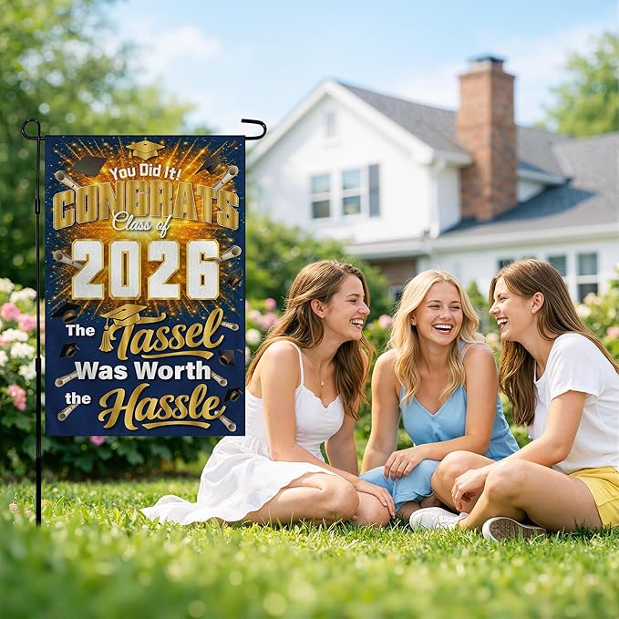 Graduation Decorations 2026 - Class of 2026 Garden Flag | Graduation Decor Party Favors Supplies for Outdoor Indoor Double-Side Backdrop Banner for Garden Porch Patio Lawn Yard Home,12x18Inch (Blue)