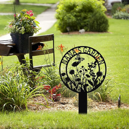 Personalized Metal Garden Signs with Stake, Custom Garden Signs for Outside Waterproof, Customized Name Sign Yard Lawn Gardens Decor Gardening Gifts for Moms Grandmas Gardeners