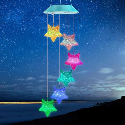 Solar Star Gift for Mom Grandma Girls, Color Changing Solar Wind Chimes for Outside, LED Outdoor Decorative Mobile Lights for Garden, Yard, Patio, Window, Party, Outdoor Decorations