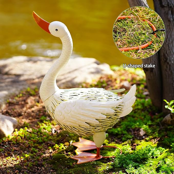 Beige Goose Metal Statue - Outdoor Porch Patio Garden Decor - 19 Inch Metal Home Furnishing Artwork - Unique Goose Gifts
