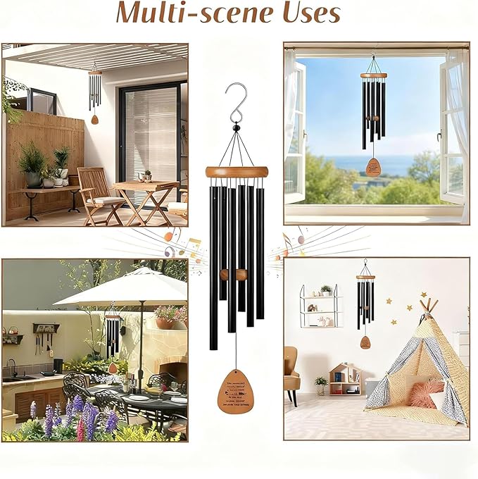 26” Aluminum Memorial Wind Chime for Outside, Sympathy Gift for Loss of Loved One, Outdoor Garden Patio Decoration, Remembrance Wind Chimes Home Decor for Mom Neighbor Funeral Bereavement Gift(Black)