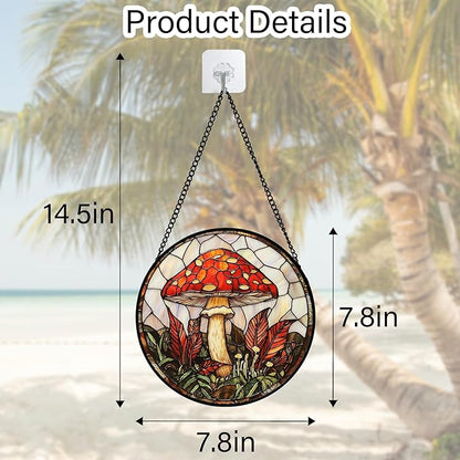 DASTOLL Stained Glass Window Hanging, Big Red Mushroom Suncatcher for Doors Home Sun Catchers Decoration and Christmas, Mother's Day Birthday Gifts for Women, Men, and Mom 11.8x11.8 in