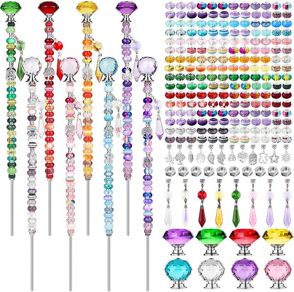 UFU 238Pcs DIY Fairy Wand Beaded Garden Stakes Kit, Decorative Garden Stakes with Colorful Crystal Pendants, Outdoor Fairy Garden Accessories, Beadable Items for Decor, Gifts & Craft (12 in)