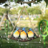 Decorative Hanging Bird Ornament, Three Blue Birds on Branch, Garden Outdoor Decor, Hanging Tropical Bird Patio, Lawn, Tree Porch Decor Large Size: 11 inches
