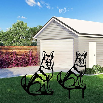 Metal Dog Garden Statue, Outdoor Yard Art Dog Silhouette Decoration Black Garden Stake for Yard Garden Lawn