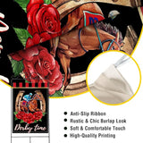 Artofy Derby Time Horse Racing Large Decorative House Flag, Kentucky Jockey Rose Flower Black Red Yard Garden Outside Decor, Horseshoe Burlap Outdoor Home Decoration Double Sided 28 x 40