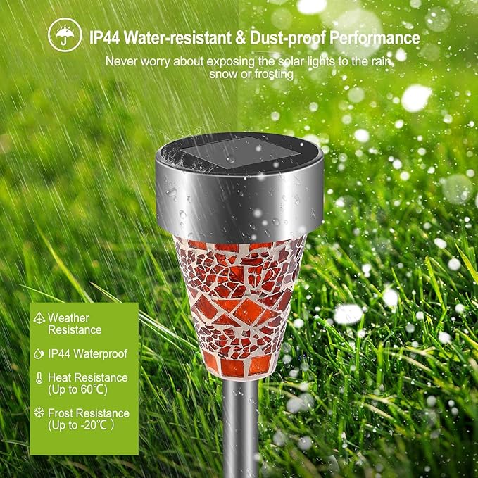 Solar Lights Outdoor Decorative, Solar Garden Lights Stakes, Flower Bed Decorations Mosaic, Decor for Path, Waterproof, 6 Pack