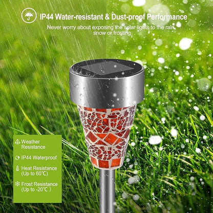 Solar Lights Outdoor Decorative, Solar Garden Lights Stakes, Flower Bed Decorations Mosaic, Decor for Path, Waterproof, 6 Pack