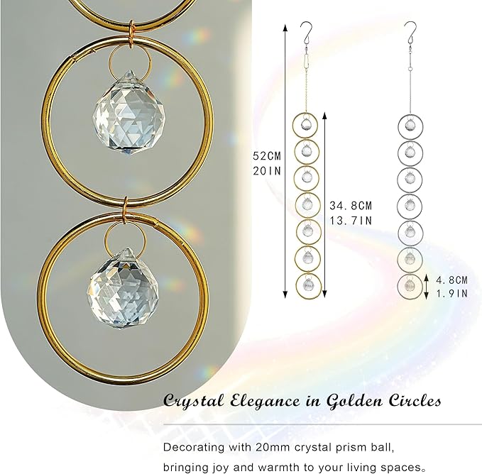 HDCRYSTALGIFTS 2pcs Crystal Suncatcher for Window Hanging, Gazing Ball Wind Spinner, Rainbow Maker Sun Catchers Indoor Window Home Outdoor Garden Patio Decor