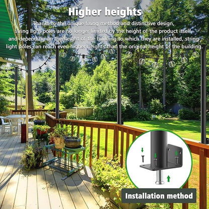 NUERPO 8 Pack String Light Poles,5Ft Metal Poles for Outdoor String Lights,Outdoor Light Poles with Post,Poles/Stand for Outside,Patio,Deck,Backyard,Garden Wedding,Party
