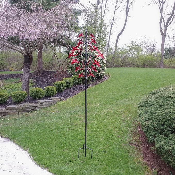Treasure Gurus Large Red Cardinal Metal Wind Spinner 3D Bird Sculpture Kinetic Garden Yard Art Patio Decor