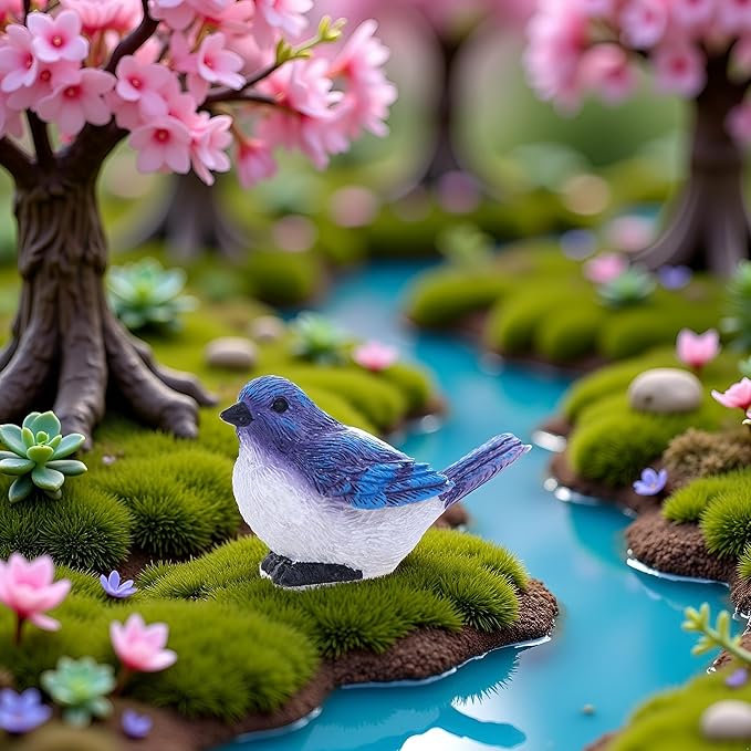 Blue Cute Mini Bird Decorative Fairy Garden Miniatures, Resin Crafts DIY Succulent Plant Bonsai Figurines Garden Decorations Accessories Outdoor Statues for decorating tabletops, terraces, lawns
