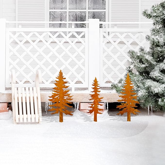 Pine Tree Metal Yard Decor Durable Outdoor Garden Stakes for Forest and Cabin Aesthetics