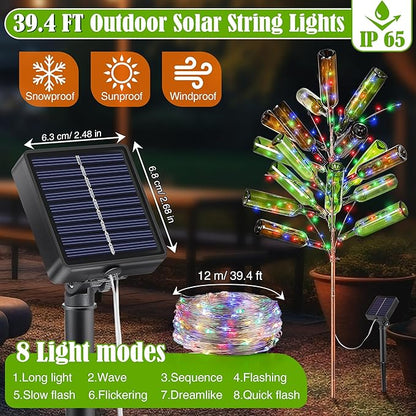 Meonum Solar Light Bottle Tree, 61" Metal Garden Sculpture for Yard & Patio Decor, Colorful Outdoor Wine Holder for Garden & Lawn Decoration, Holds 24 Glass Containers(Bronze)
