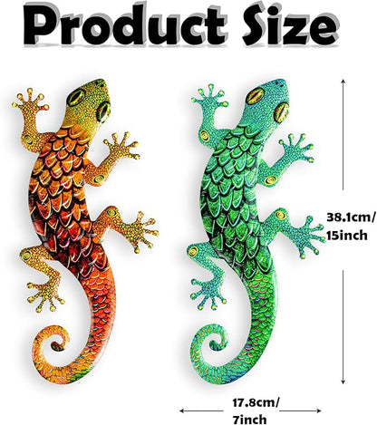 Pipilily 2 Pack Metal Gecko Wall Art, Metal Lizard Indoor Outdoor Hanging Sculpture Decor for Garden Yard Living Room Bedroom Patio Balcony (Style 3)
