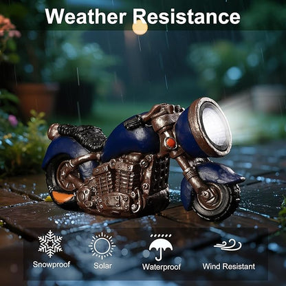 Etlemonde Solar Vintage Style Motorcycle Statue, Resin Rustic Retro Sculpture with LED Lights,Outdoor Art Decor for Garden Courtyard Lawn, Ideal Housewarming、Birthday Gift for Motorcycle Enthusiasts
