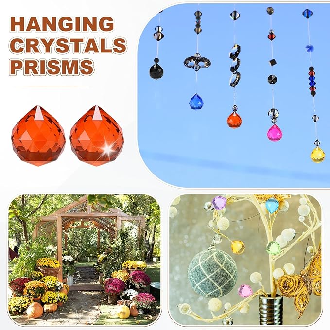 M METERXITY 10-Pack Crystal Ball Prisms, 24mm/0.94 Inch Chandelier Pendant Maker Hanging Crystals Chandelier Prisms for Home/Windows/Garden/DIY Decoration[Red Brown]