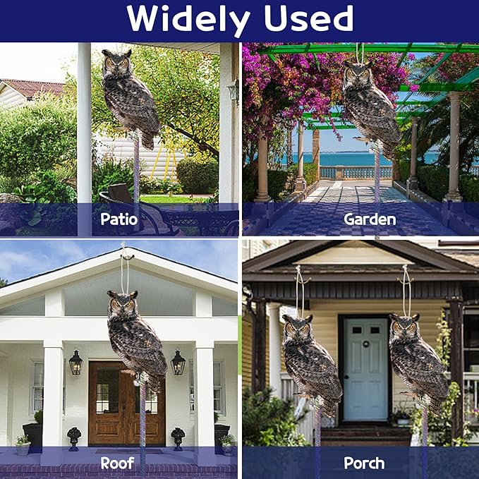 2PCS Fake Owl to Keep Pigeon Away from Balcony Flat Garden Owls with Reflective Tape Plastic Owl to Scare Pigeon Woodpecker for Outdoor House Patio Yard WindowFront Porch Backyard