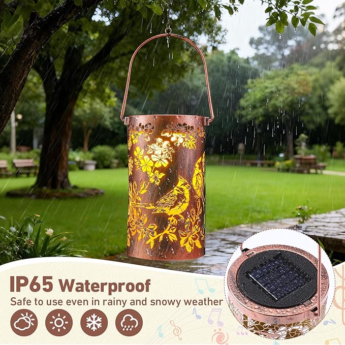Retisee Cardinal Solar Wind Chimes Outdoor Metal Red Bird Gifts Solar Light Windchimes Outside Indoors Christmas Decoration Birthday Gift for Home Lawn Porch Patio Garden Yard