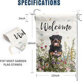 Spring Summer Garden Flag Floral Rottweiler Yard Flag Flower Dog Garden Flags for Outside Small Outdoor Welcome Flags 12x18 Double Sided